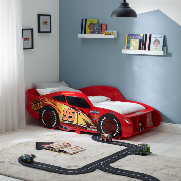 Disney Cars Lightning Mcqueen Toddler Bed Sturdy Construction Guarded Sides Wooden Slats Bright Red Fits 140cm x 70cm Mattress Mattress not included Reviews Wayfair.ie